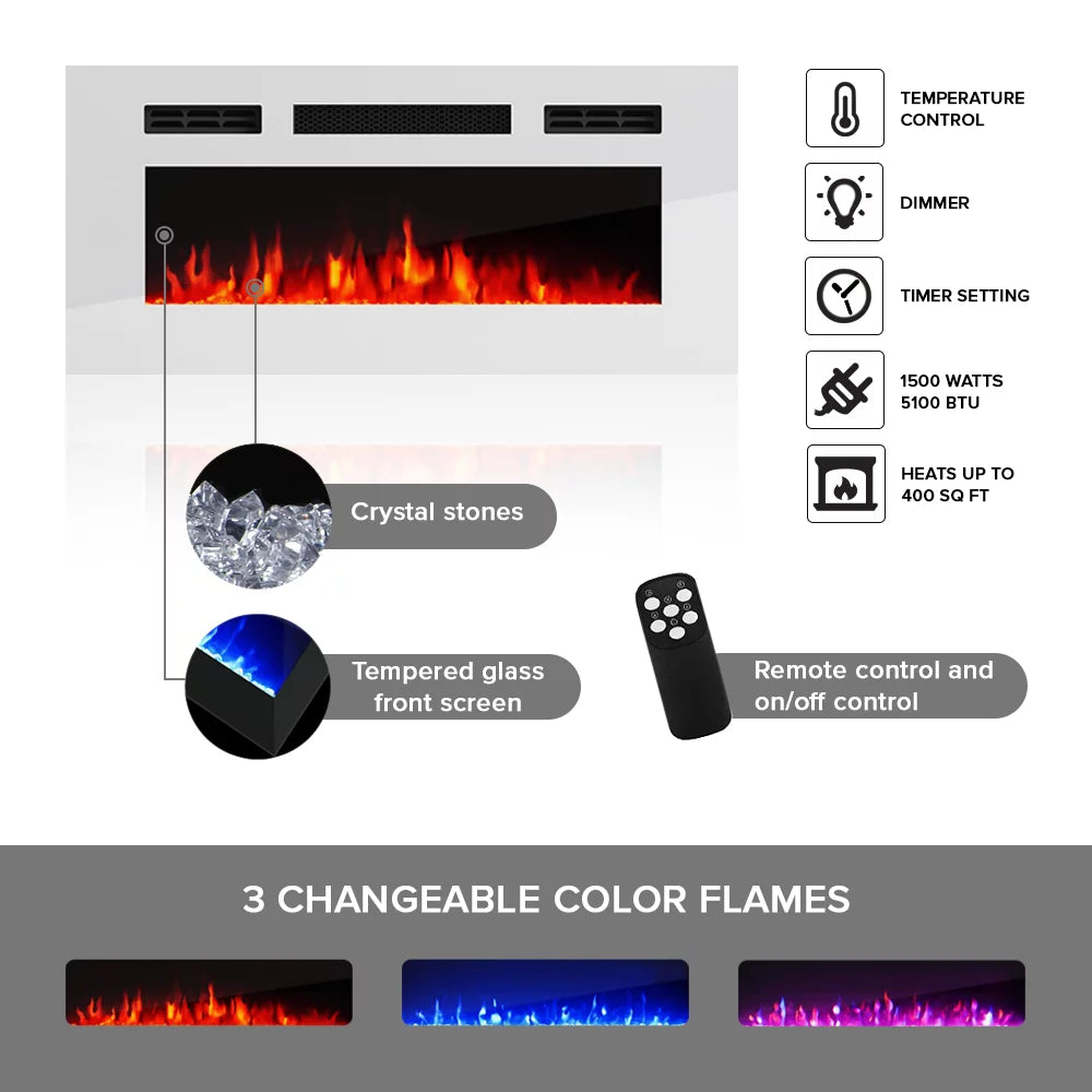 79" High Gloss Fireplace TV Stand with Storage Cabinets and LED Lights X58578