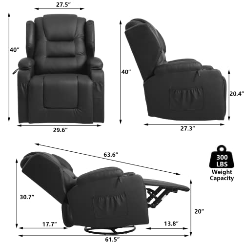 Swivel Rocker Recliner, Manual Glider Recliner Chairs, Upholstered Swivel Single Sofa Seat with Cup Holders, Side Pockets, Pillow L783