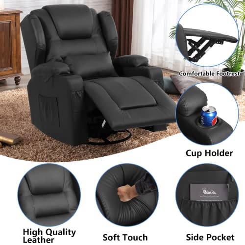 Swivel Rocker Recliner, Manual Glider Recliner Chairs, Upholstered Swivel Single Sofa Seat with Cup Holders, Side Pockets, Pillow L783