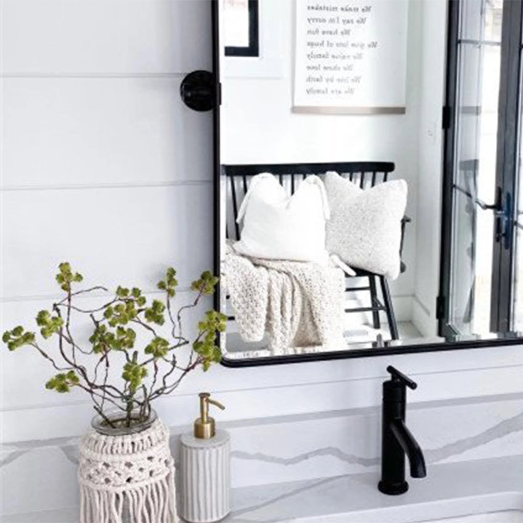 Black Metal Framed Tilting Beveled Rectangle Bathroom Mirror 23x35" W831