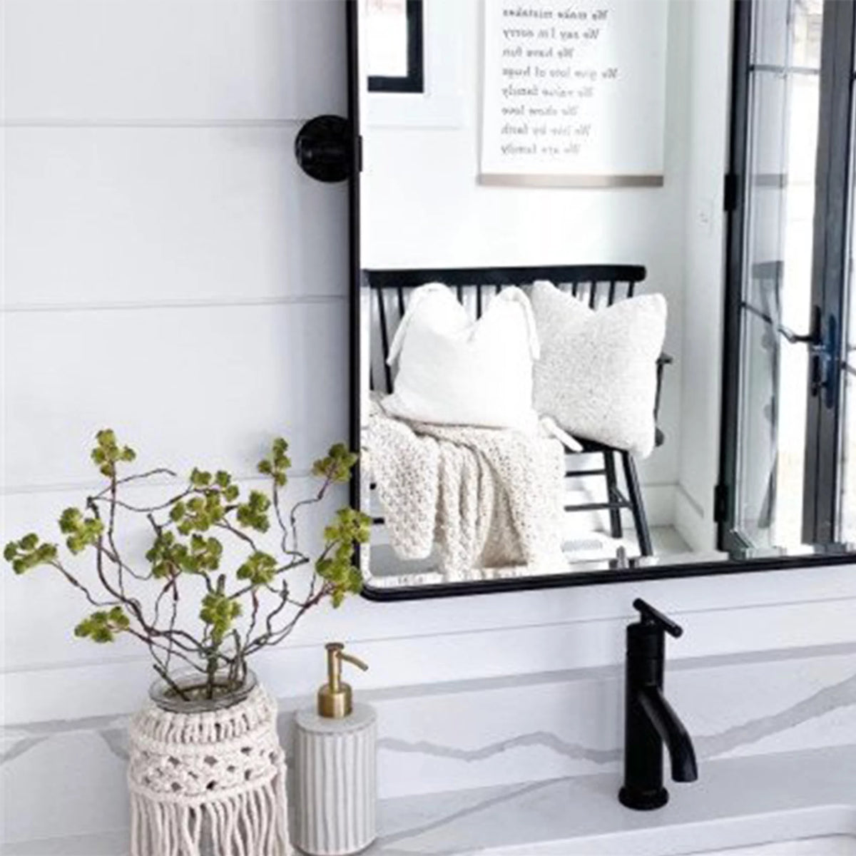 Black Metal Framed Tilting Beveled Rectangle Bathroom Mirror 23x35" W831
