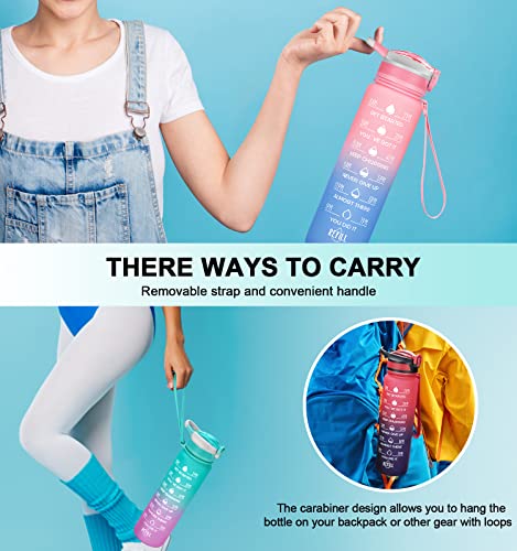 32oz Leakproof Sports Water Bottle with Straw & Time Marker D219651