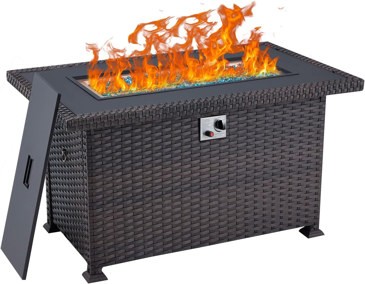 38 Inch 50,000 BTU Round Propane Fire Pit Table with Lid and Fire Glass A94985