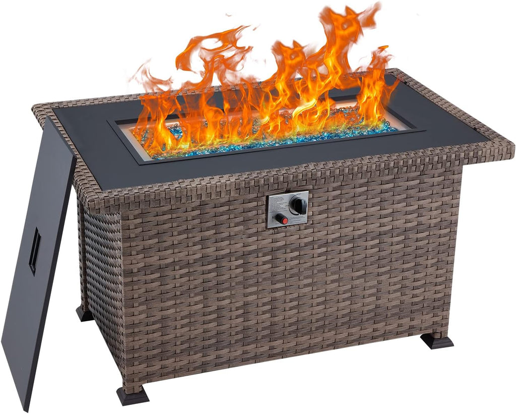 38 Inch 50,000 BTU Round Propane Fire Pit Table with Lid and Fire Glass A94985