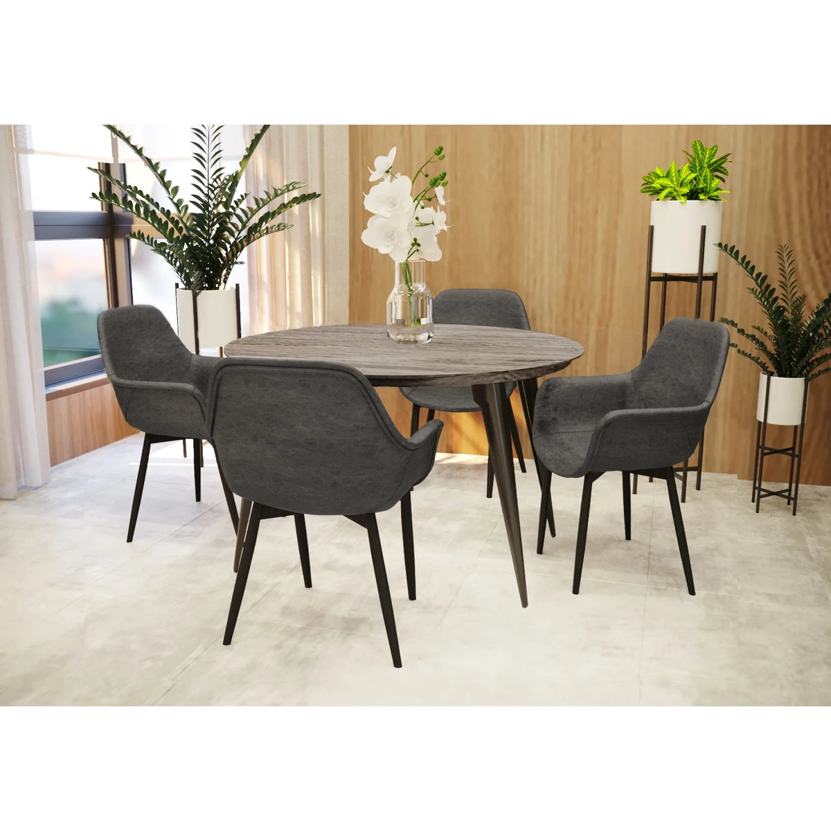 Round Wood 47" Dining Table With Metal Legs M3325