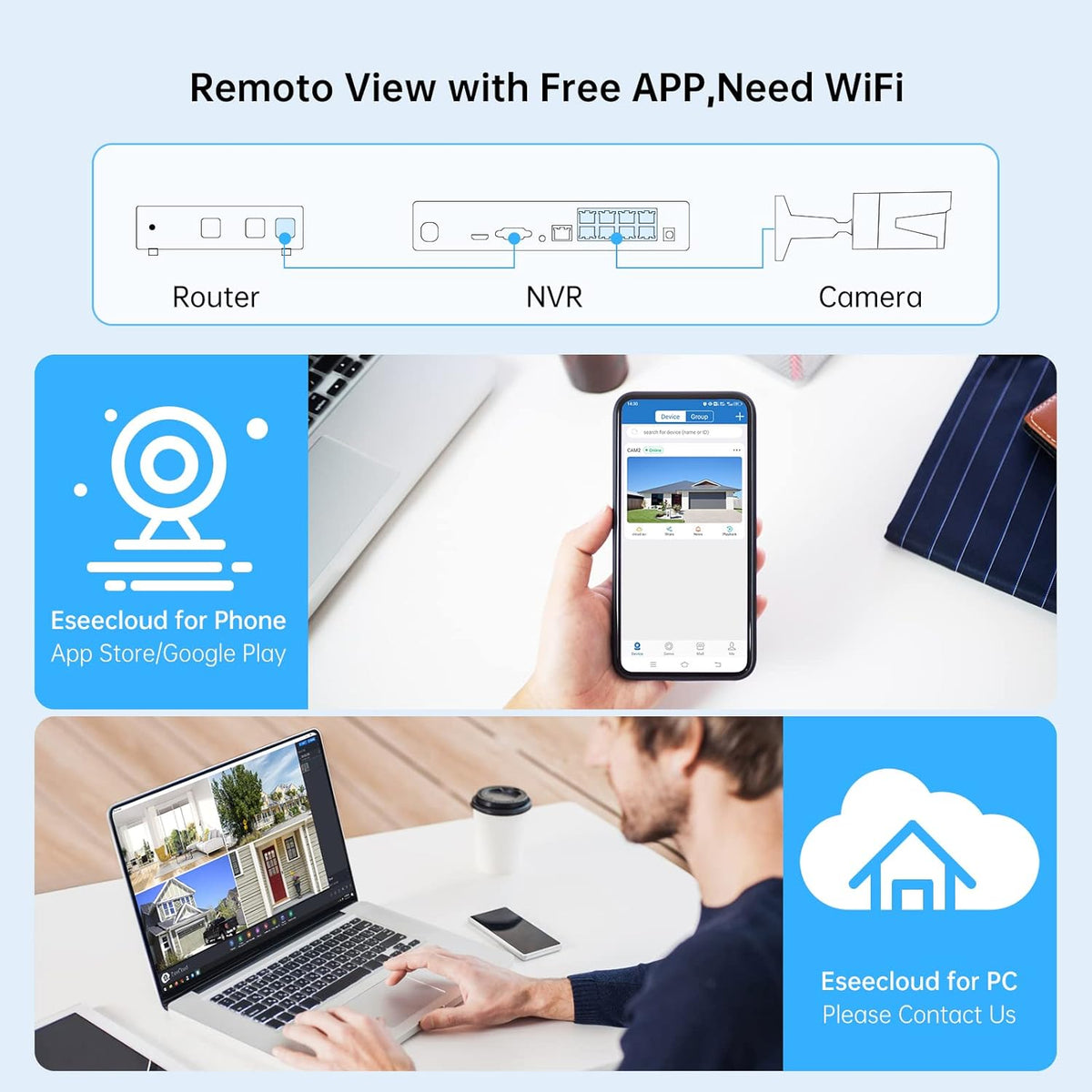 5MP PoE Security Camera System with Audio, 8 Channel NVR, 4Pcs Wired Indoor Outdoor IP Cameras, Night Vision, 1TB Hard Drive V151