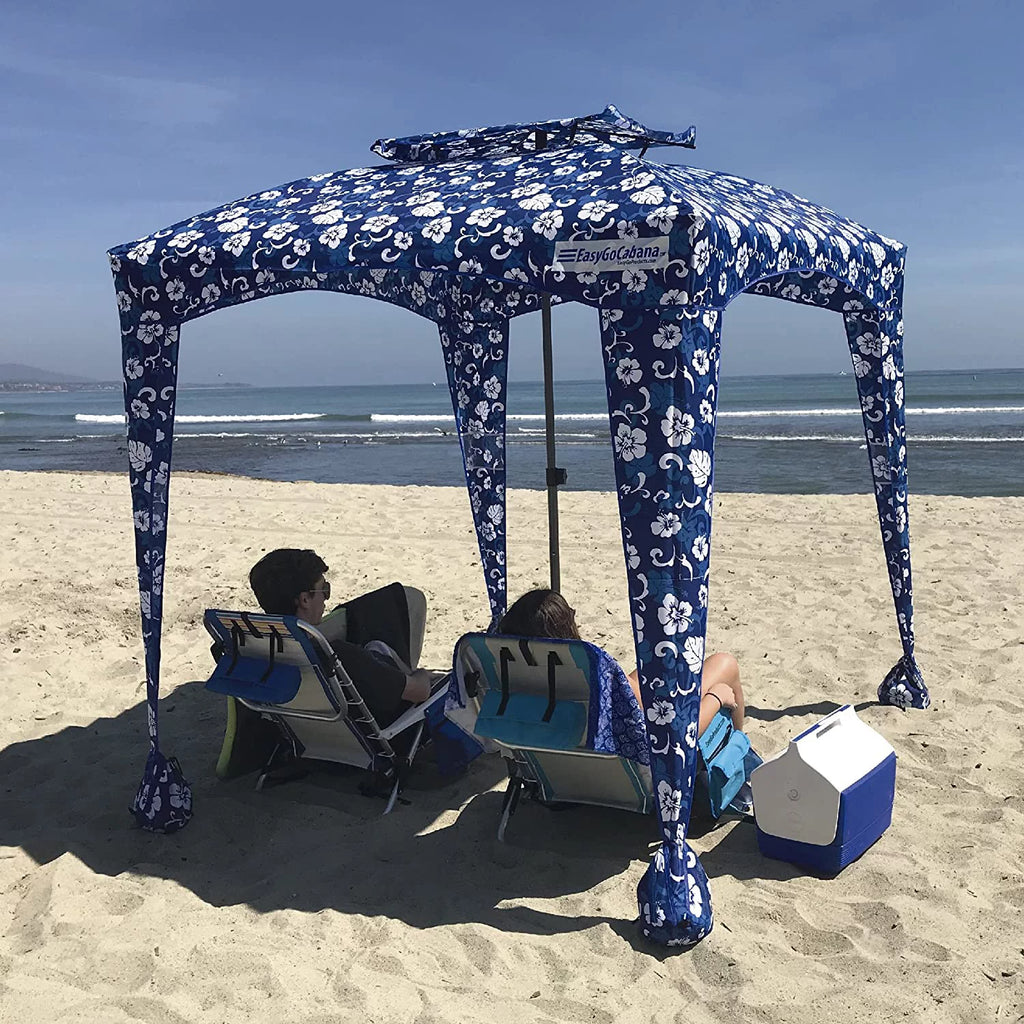 Beach Cabana Tent Shelter 2-3 Person Pop Up Canopy Umbrella Blue Flowers Z961561