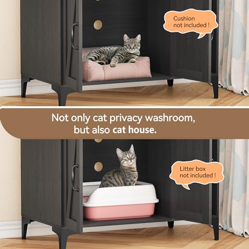 Grey Wood Cat Litter Box Enclosure with Shelf Storage M187