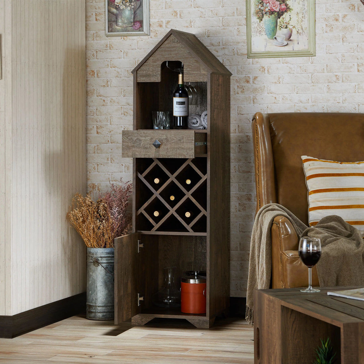 Rustic Wood Wine Storage Cabinet G751