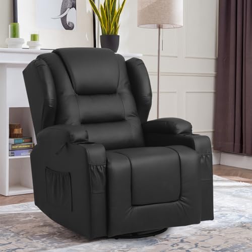 Swivel Rocker Recliner, Manual Glider Recliner Chairs, Upholstered Swivel Single Sofa Seat with Cup Holders, Side Pockets, Pillow L783