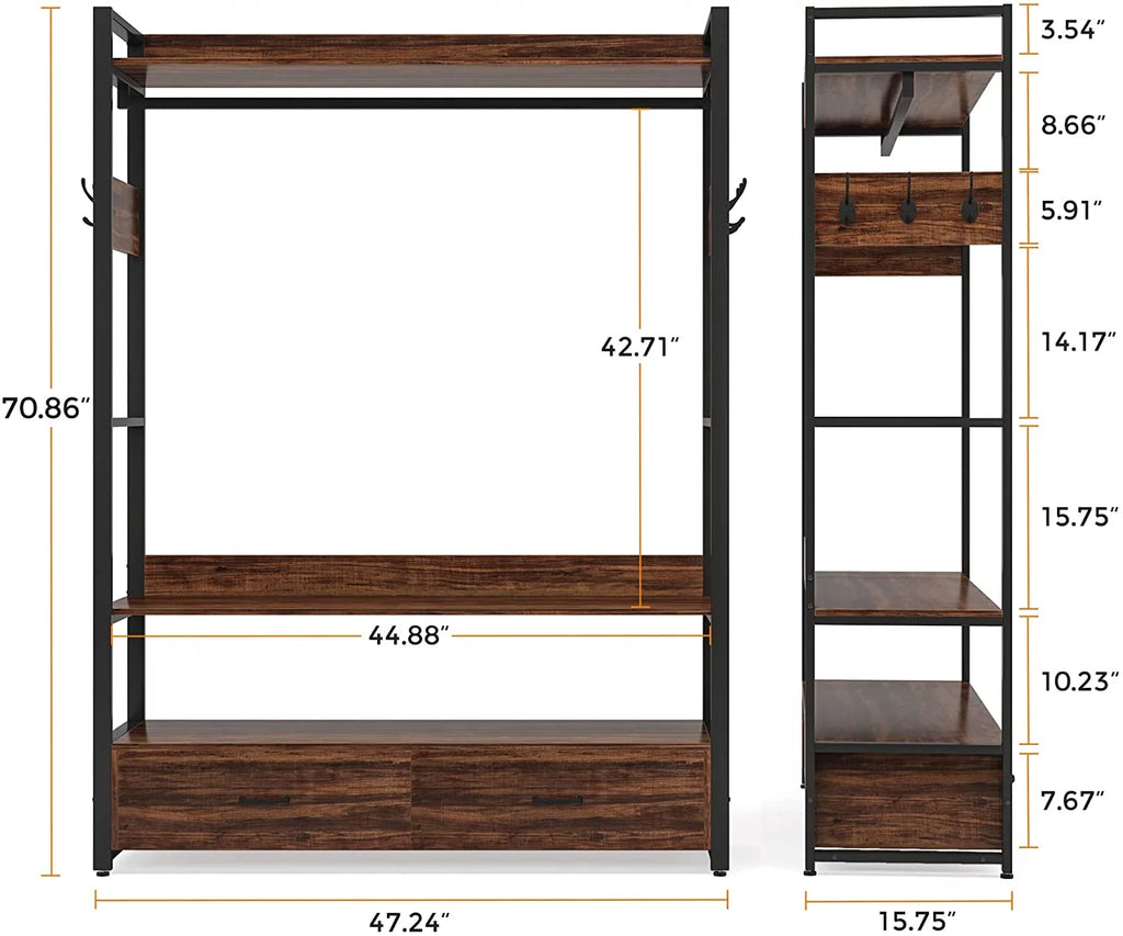 47 inches Clothes Rack with Drawer and Hooks O50942
