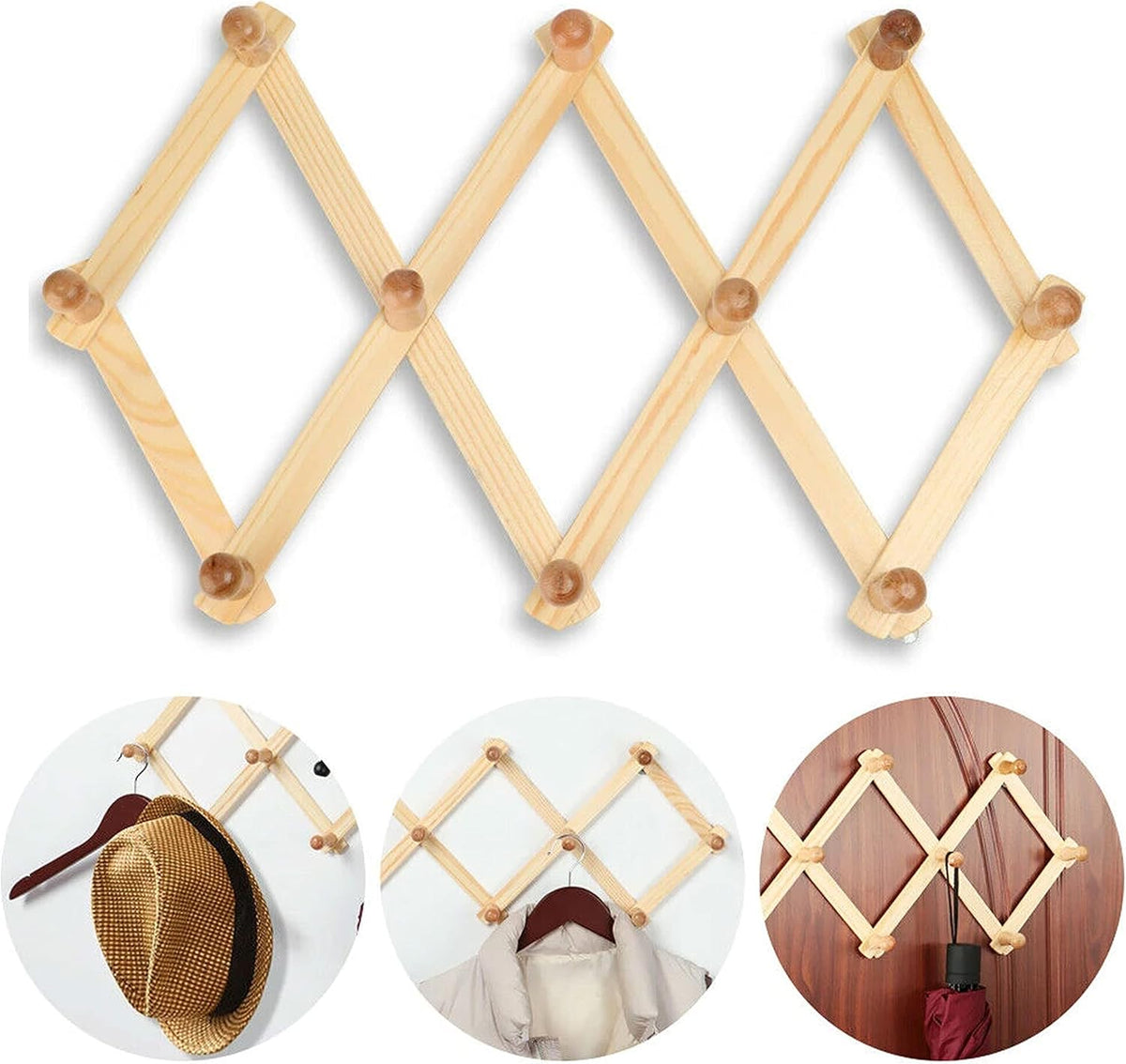 Wooden Expandable Hanger Accordion Coat Rack Wall Mounted P7029