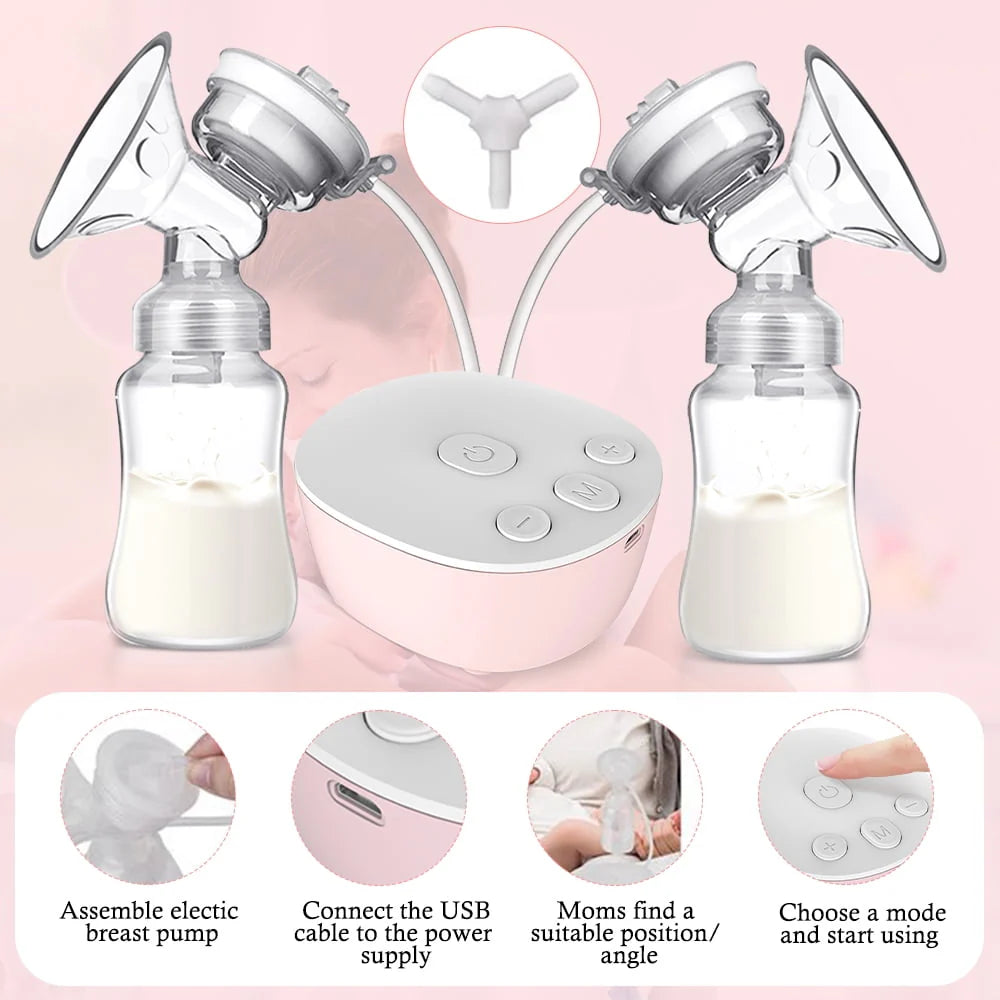 Double Electric Breast Pump, Portable Anti-Backflow 3 Modes 9 Levels, Pink M237