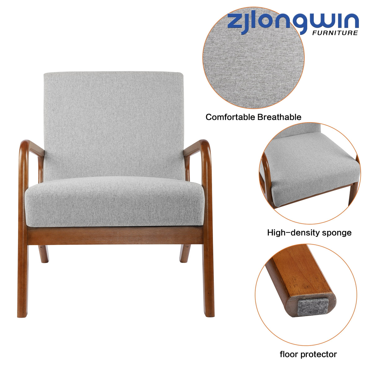 Light Grey Wooden Frame Accent Chair L10248