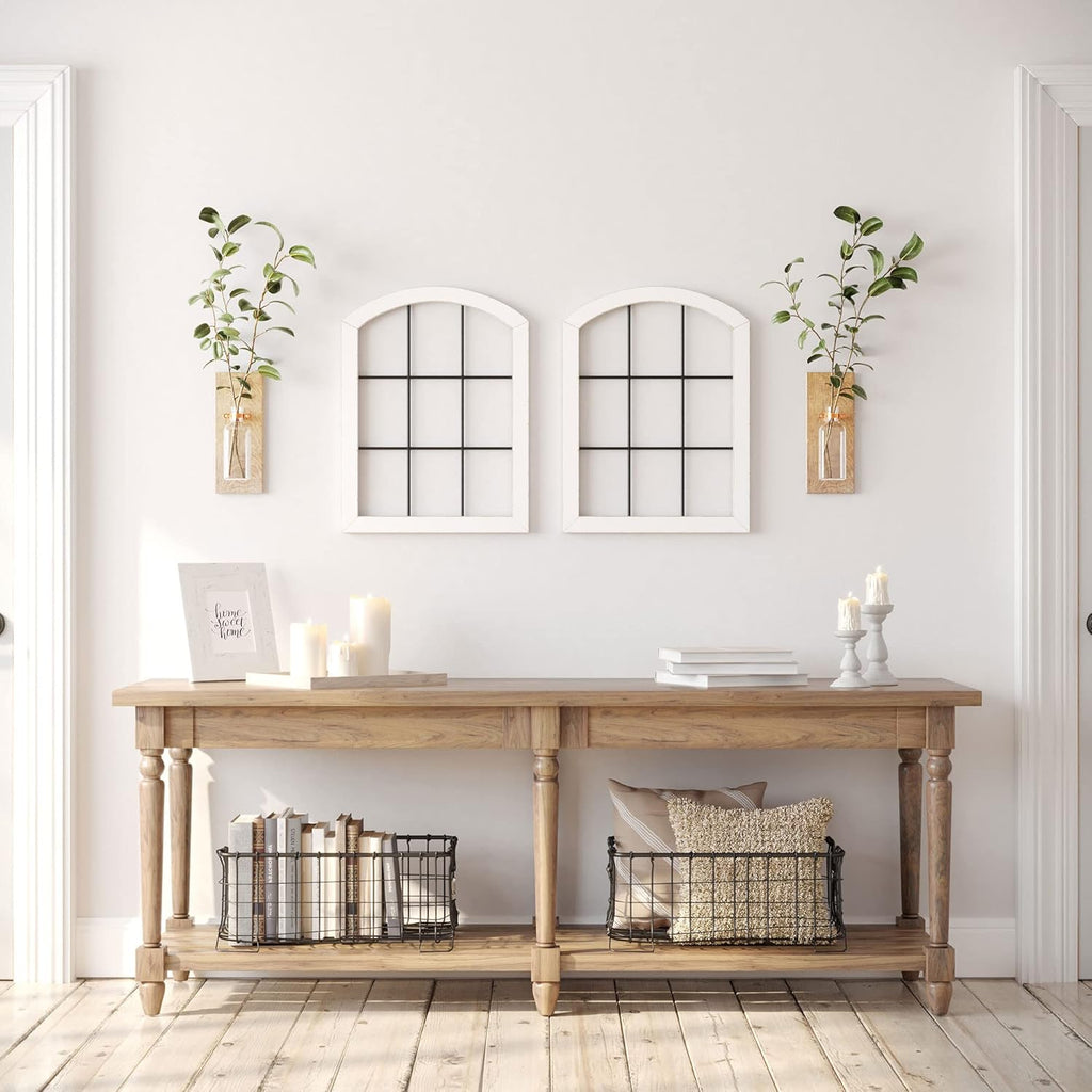 Rustic Wood and Metal Window Frame Wall Decor, White (2) Q718