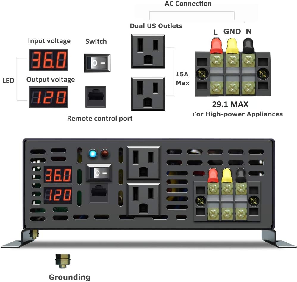Pure Sine Wave 3500W Power Inverter with Dual AC Outlets N8788