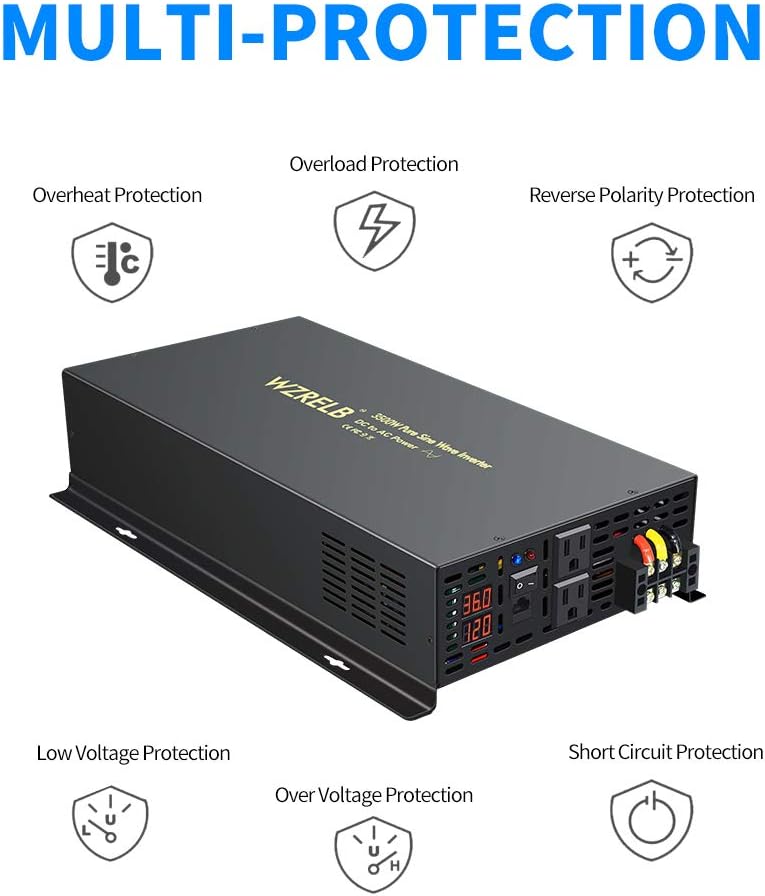 Pure Sine Wave 3500W Power Inverter with Dual AC Outlets N8788