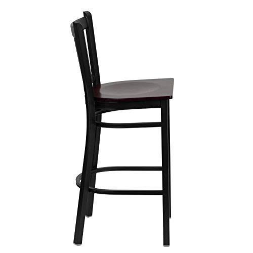Black Vertical Back Metal Restaurant Barstool with Mahogany Wood Seat W4030
