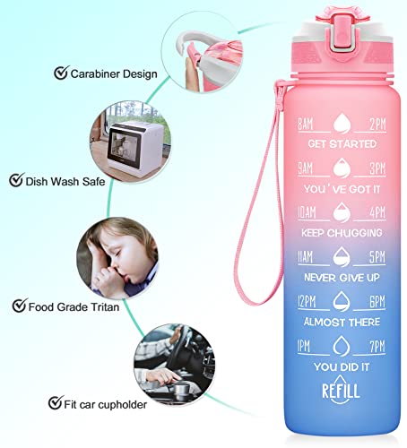 32oz Leakproof Sports Water Bottle with Straw & Time Marker D219651