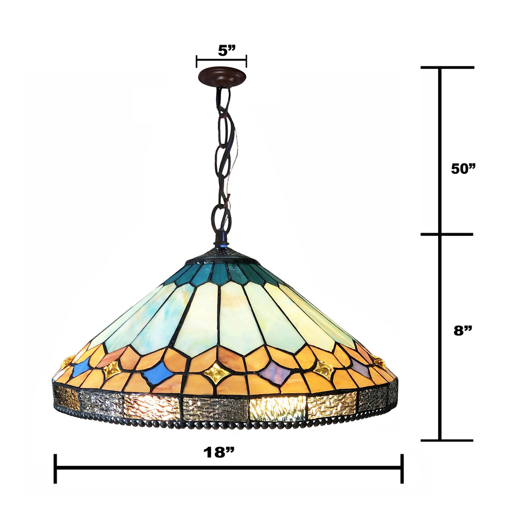 Tiffany-Style Stained Glass Ceiling Pendant 18" Height K835