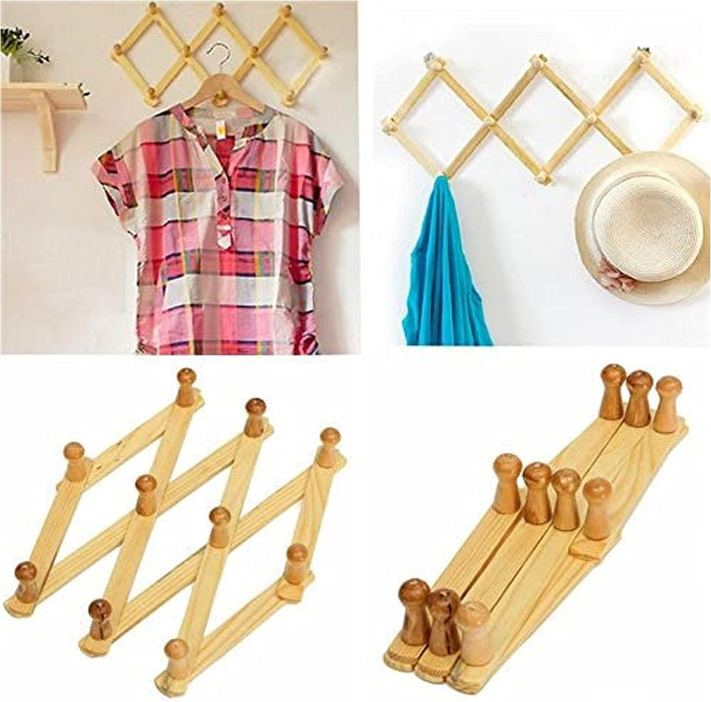 Wooden Expandable Hanger Accordion Coat Rack Wall Mounted P7029