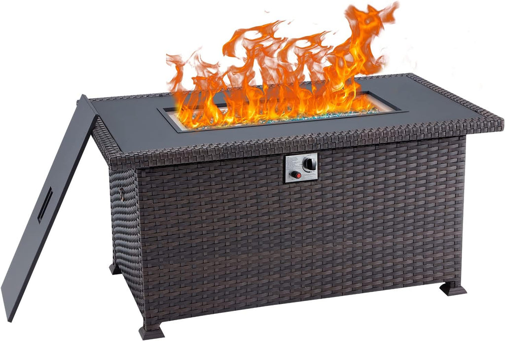 38 Inch 50,000 BTU Round Propane Fire Pit Table with Lid and Fire Glass A94985