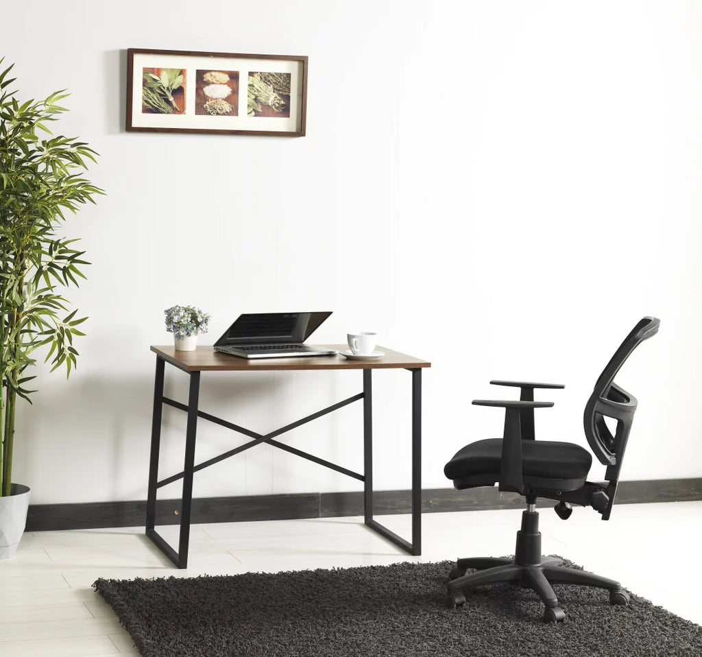 Black Metal Frame 35" Wooden Top Writing and Computer Desk U25092