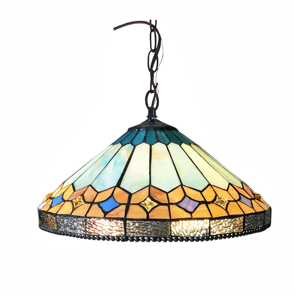 Tiffany-Style Stained Glass Ceiling Pendant 18" Height K835