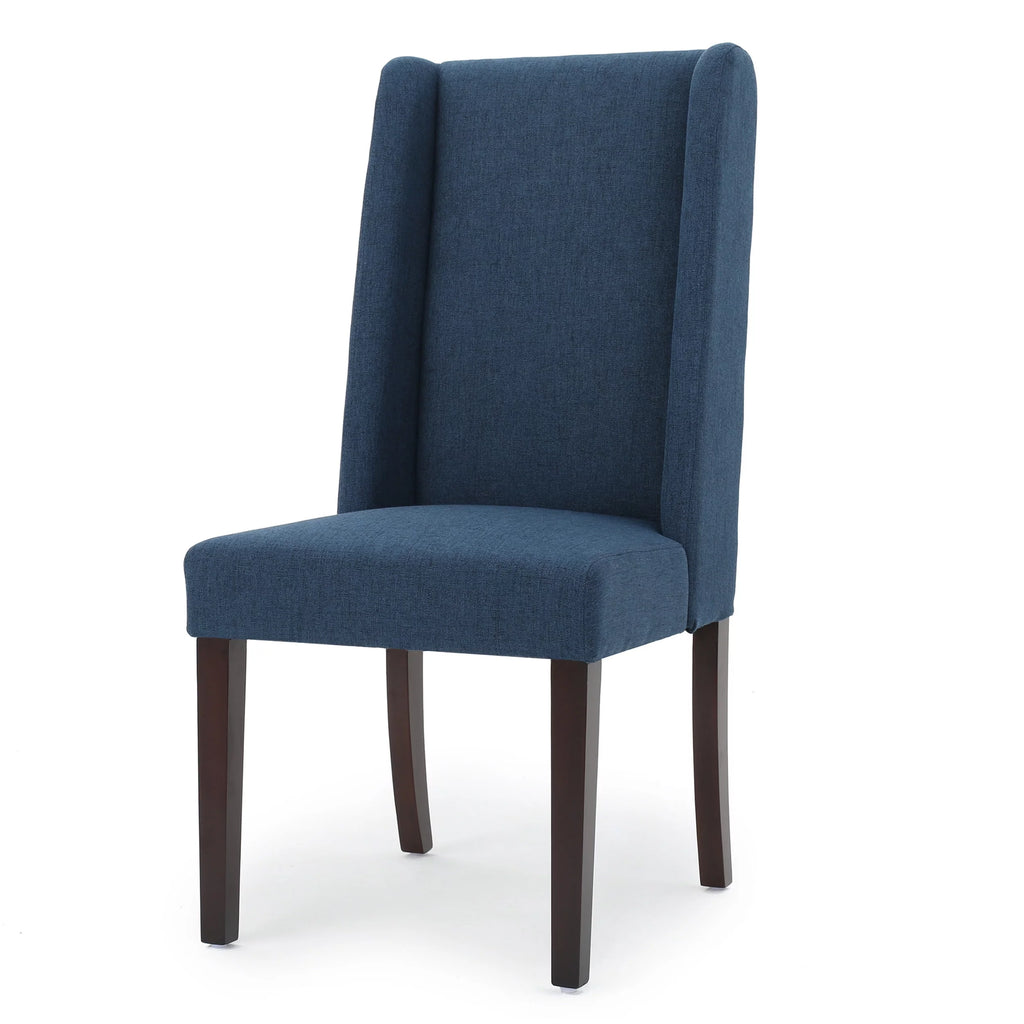 Navy Blue Fabric Wingback Dining Chair Set of 2 V2354