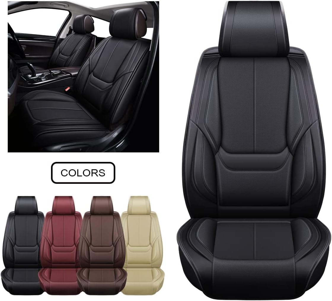 Black Faux Leather Car Seat Covers Front Pair F536407