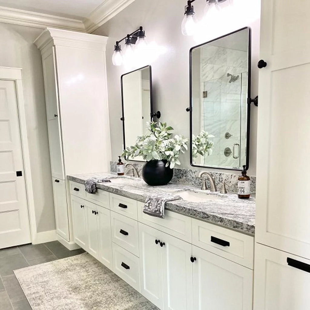 Black Metal Framed Tilting Beveled Rectangle Bathroom Mirror 23x35" W831