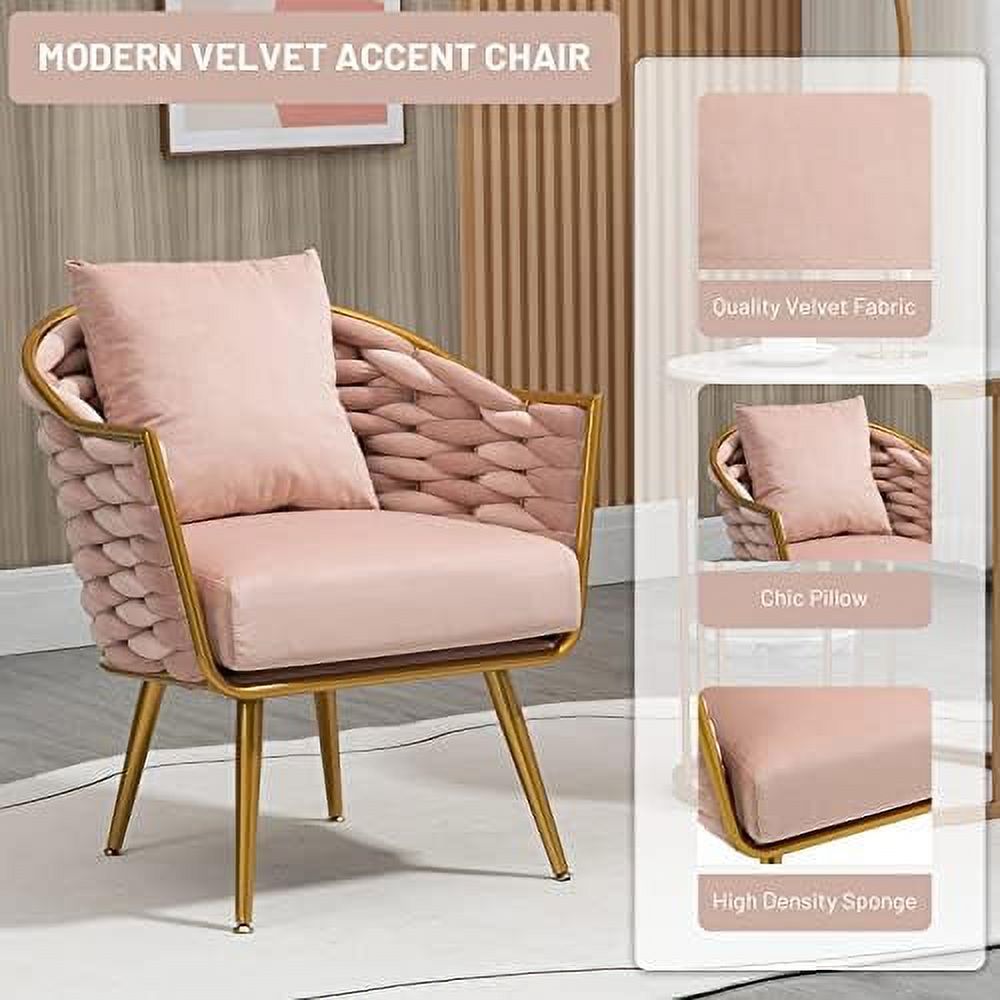 Beige Velvet Accent Chair with Pillow C117