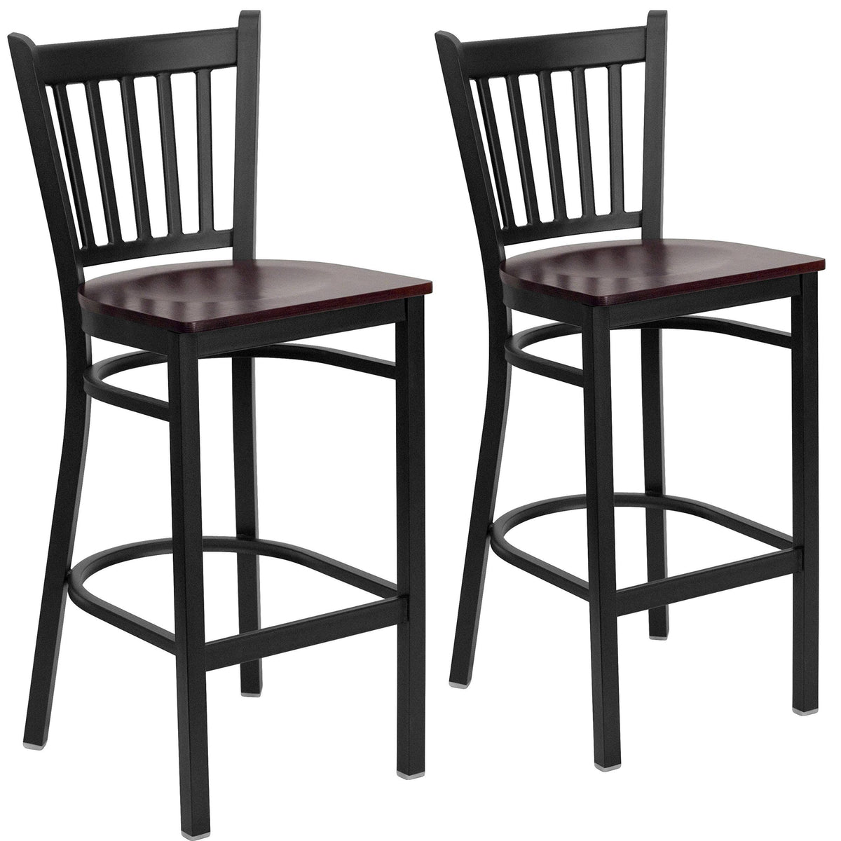 Black Vertical Back Metal Restaurant Barstool with Mahogany Wood Seat W4030