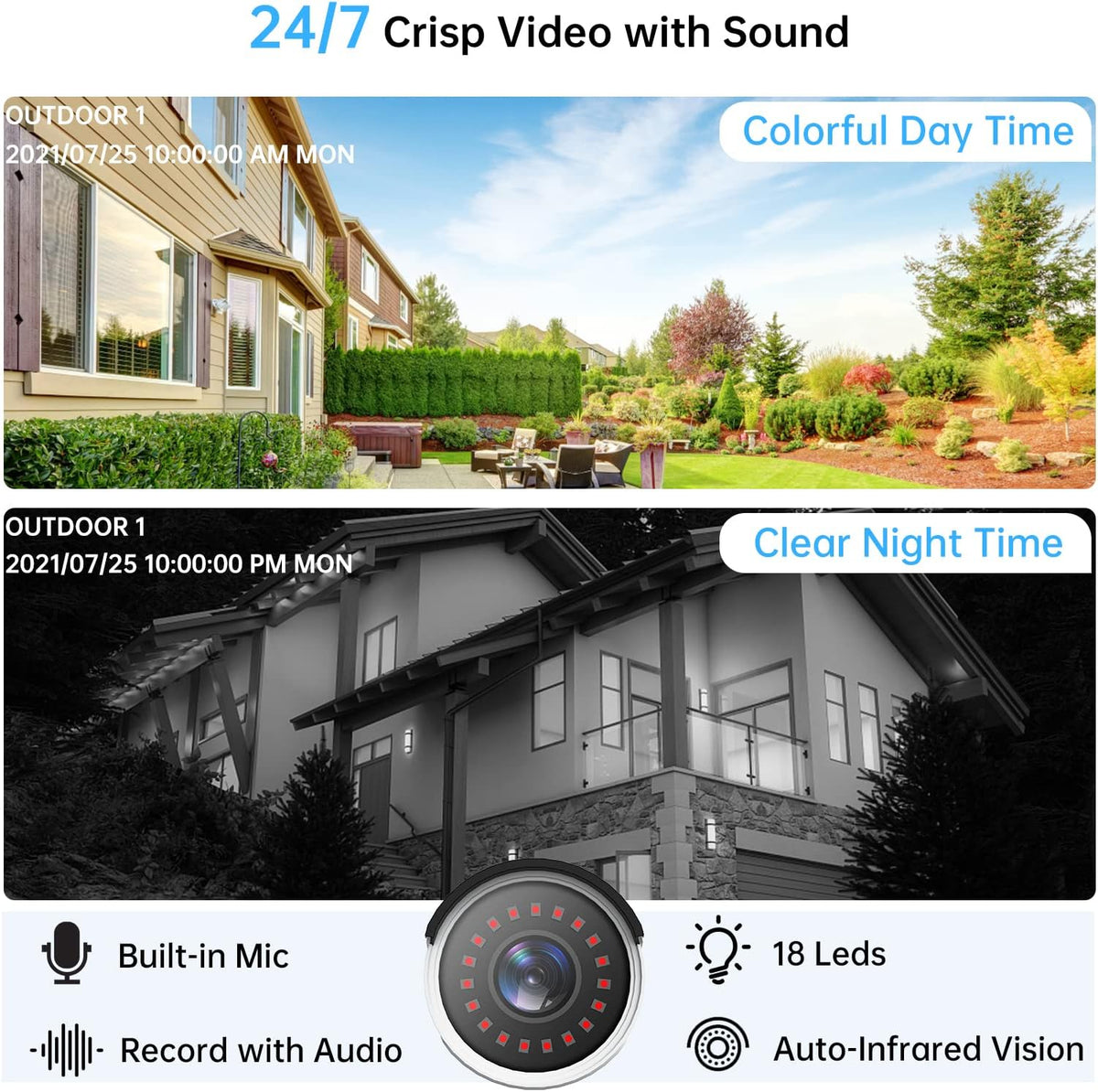 5MP PoE Security Camera System with Audio, 8 Channel NVR, 4Pcs Wired Indoor Outdoor IP Cameras, Night Vision, 1TB Hard Drive V151