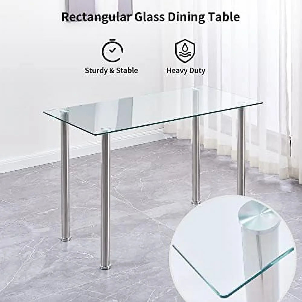 Glass Dining Table Set for 6 7 Piece Black Tempered Glass Table and Faux Leather Chairs G2127