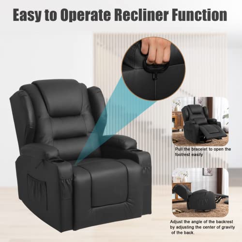 Swivel Rocker Recliner, Manual Glider Recliner Chairs, Upholstered Swivel Single Sofa Seat with Cup Holders, Side Pockets, Pillow L783