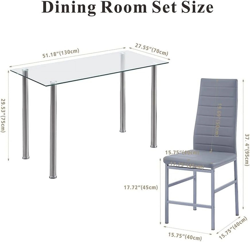 Glass Dining Table Set for 6 7 Piece Black Tempered Glass Table and Faux Leather Chairs G2127