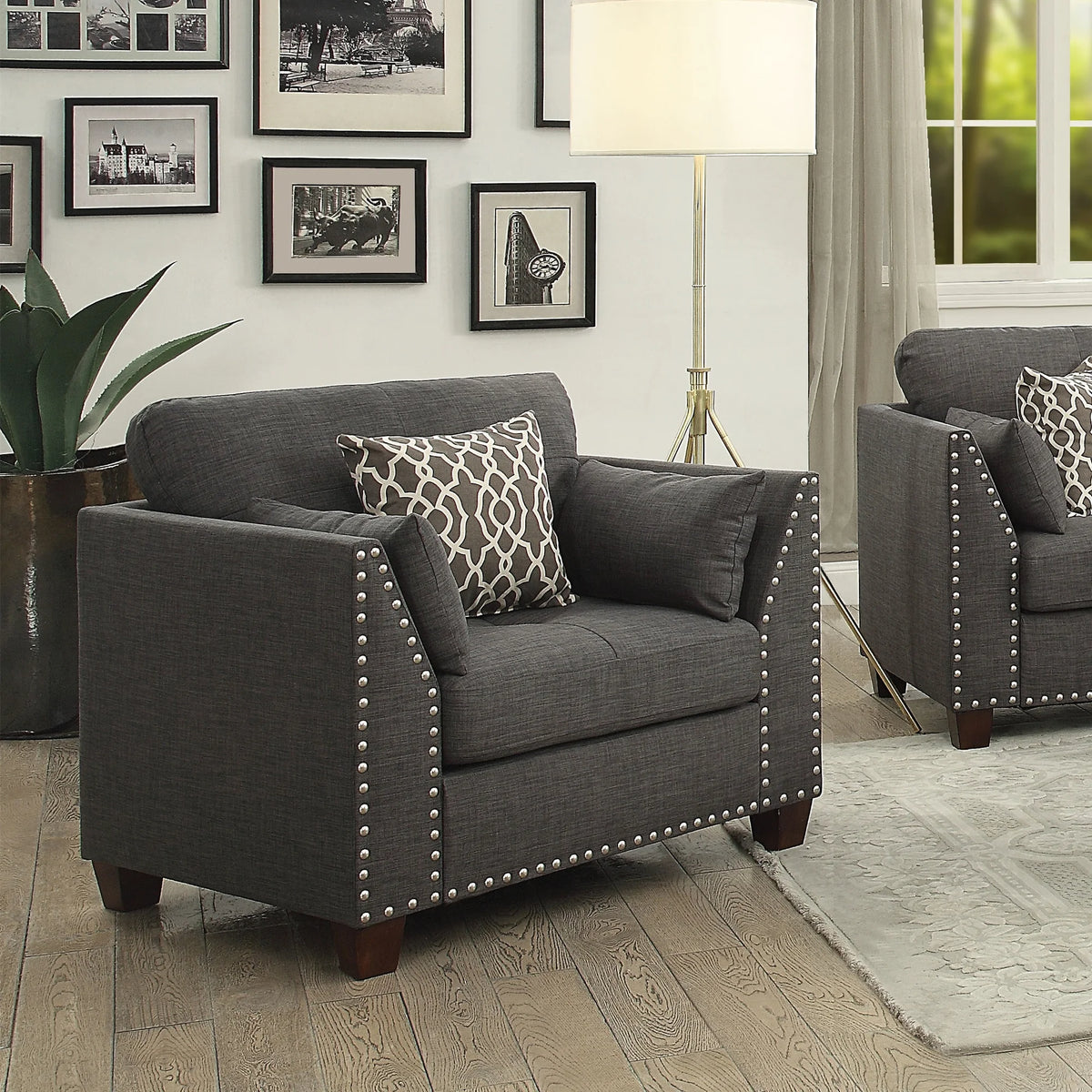 Laurissa Chair & 3 Pillows in Light Charcoal Linen Z8325