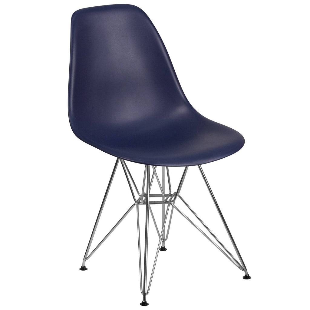 Navy Blue and Silver Accent Chair with Chrome Legs U936