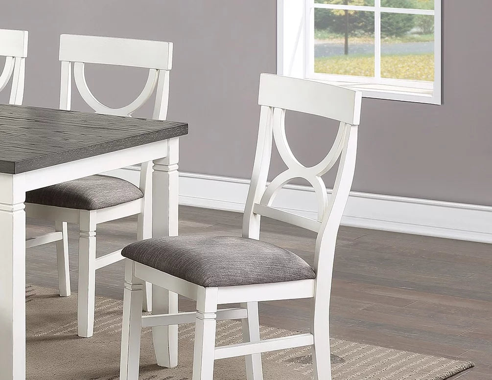 White 6pc Dining Set Round Table 4 Chairs Bench O413