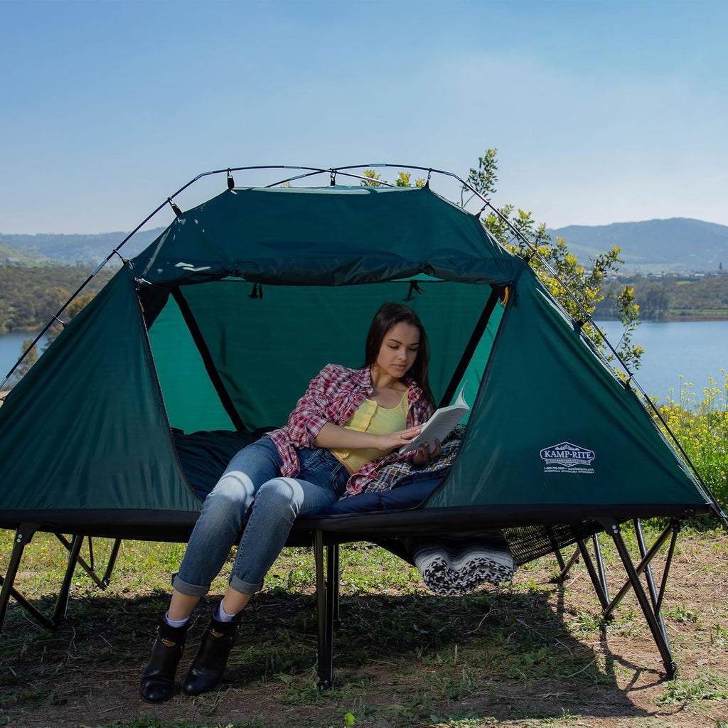 Green 2 Person Tent Cot with Rain Fly and Carry Bag R97388
