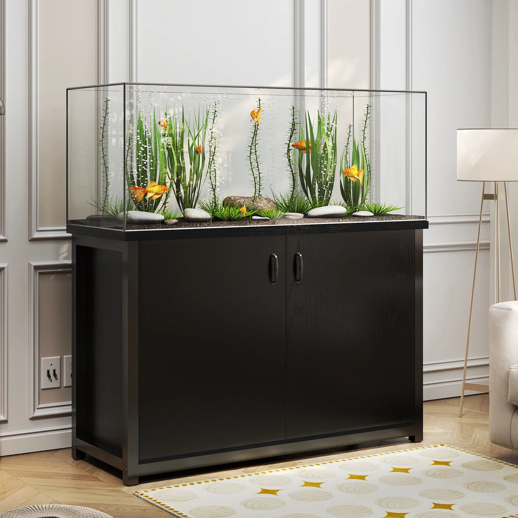 55-75 Gallon Aquarium Stand with Cabinet and Power Outlets, Black M72371