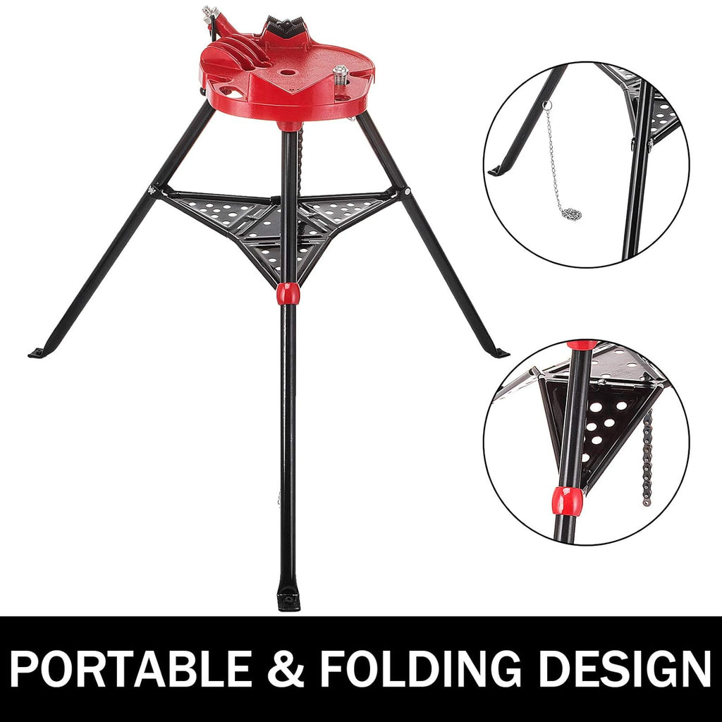 Tripod Pipe Chain Vise with Pipe Stand, Portable Foldable Steel Legs, Tool Tray W837818
