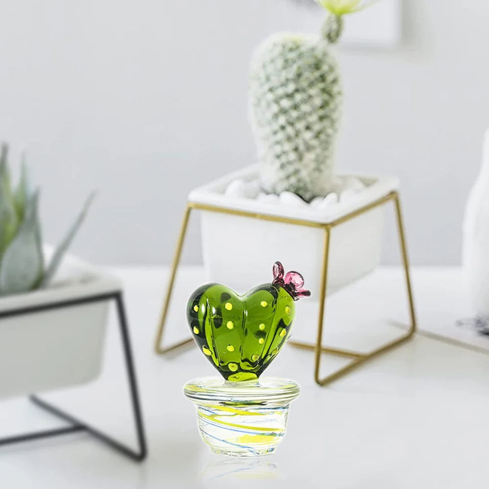 Handmade Blown Glass Cactus Figurines Desk Decorations Y5475