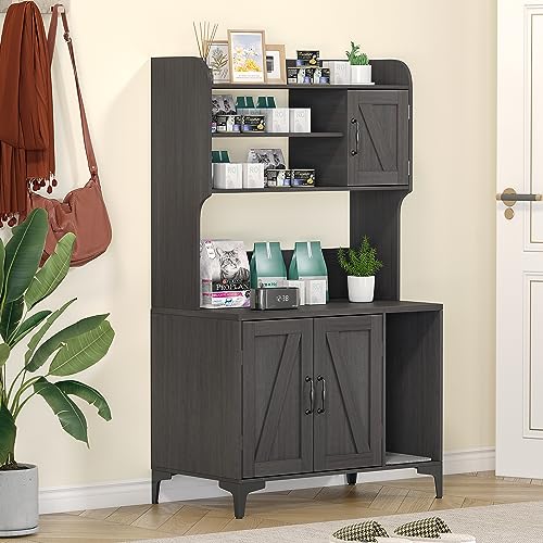 Grey Wood Cat Litter Box Enclosure with Shelf Storage M187