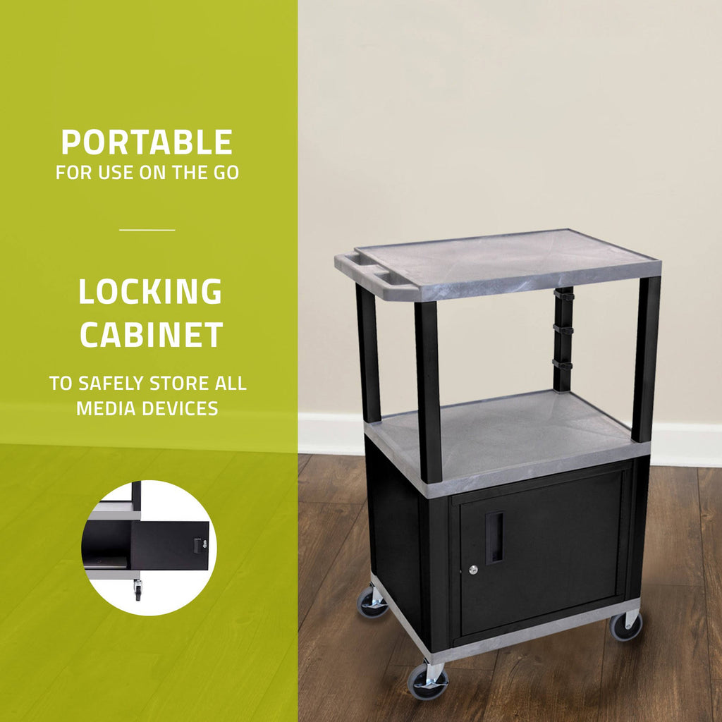 Gray 3 Shelf AV Cart with Cabinet X1648