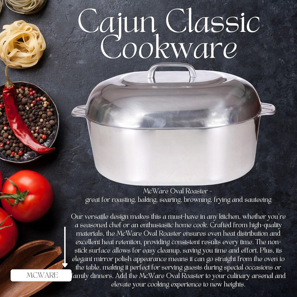 Aluminum Roaster Pan with Lid - 15-inch Roasting Pot - Oval Cookware L5877