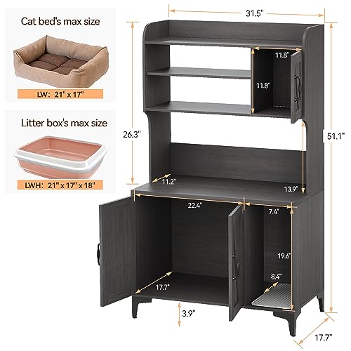 Grey Wood Cat Litter Box Enclosure with Shelf Storage M187