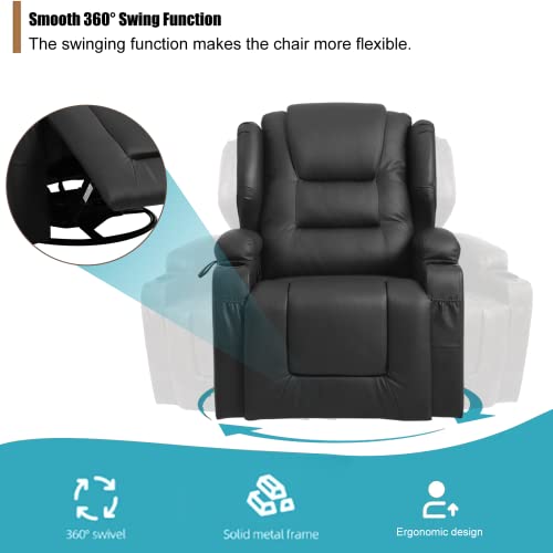 Swivel Rocker Recliner, Manual Glider Recliner Chairs, Upholstered Swivel Single Sofa Seat with Cup Holders, Side Pockets, Pillow L783