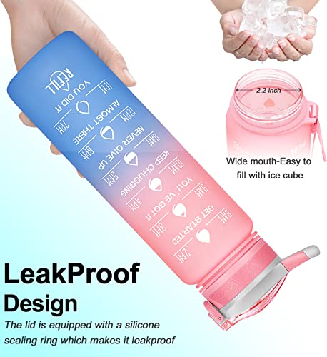 32oz Leakproof Sports Water Bottle with Straw & Time Marker D219651